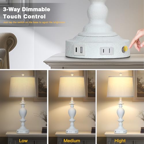 28-Inch White Farmhouse Table Lamps Set of 2 with USB-C & AC Outlet - Dimmable Touch, Vintage Rustic Living Room and Bedroom Lighting - Variation: White-1
