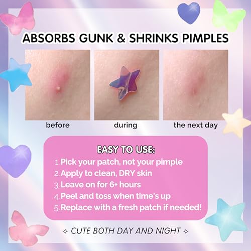 Heal & Conceal Holographic Cute Pimple Patch Bundle (240 Count) Iridescent Star, Heart & Butterfly Shaped Hydrocolloid Acne Patches for Face, Fun Hydrocolloid Zit Stickers
