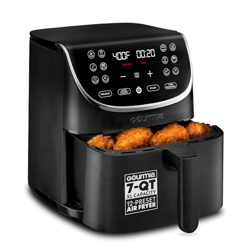 Gourmia 7 Qt Air Fryer Basket - Black, 12 Presets, Family Size