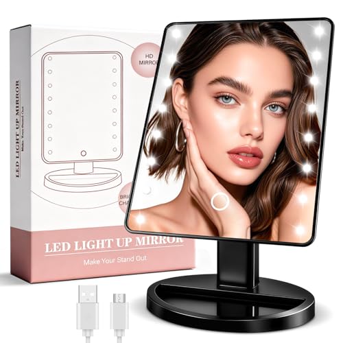 KOOKIN Lighted Makeup Mirror with Lights, Dimmable Desk Mirror - Black, Touch Control, 180° Rotation