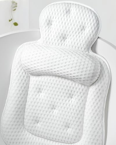 VOXOR White Extra Thick Bath Pillow with 54 Non-Slip Suction Cups - Comfortable Tub Cushion for Head Neck & Back Support