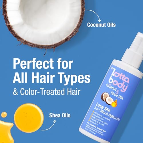 Lottabody Love Me 5-n-1 Leave-In Treatment with Coconut & Shea Oils, Lightweight, All-In-One, Leave-In Spray for Detangling Heat Protection Moisture Shine & Frizz Control, 5 oz