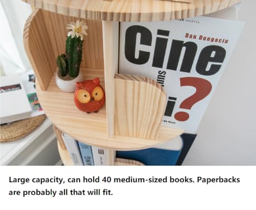 Heehee Wooden Rotating 3-Tier Bookshelf 37.8in Floor Display Rack with Pine Wood (Natural Finish)