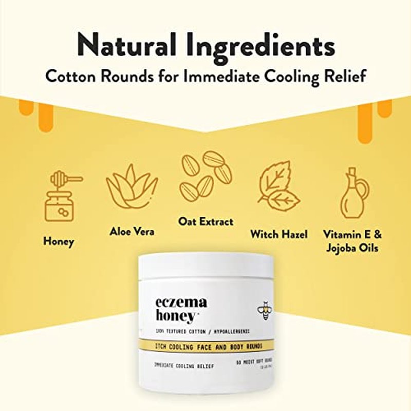 ECZEMA HONEY Itch Cooling Face & Body Rounds - Anti Itch Cotton Face Pads - Moisturizer for Eczema, Dry & Sensitive Skin (50 Cotton Rounds)