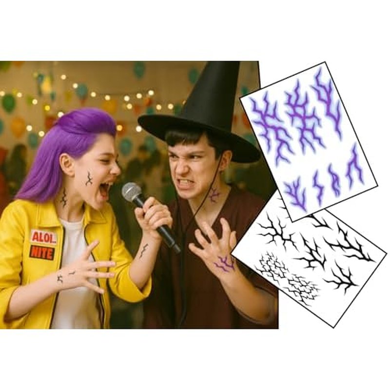 K-Pop Style Tribal Temporary Tattoos ? Are You Guardian or Demon? 2 A5 Sheets of Black & Purple Fantasy Markings for Cosplay, Festivals & Halloween