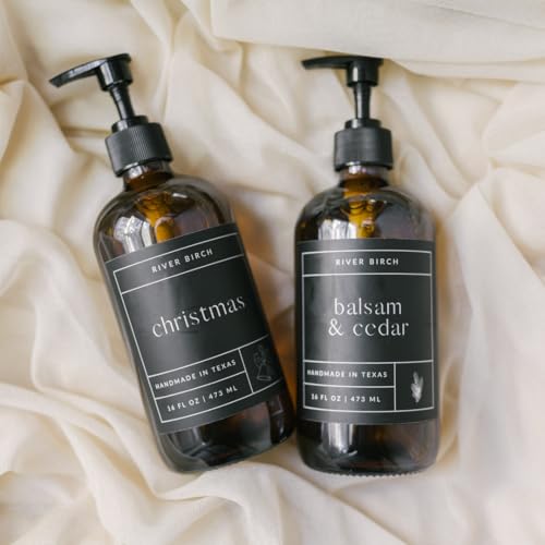 River Birch Christmas Scented Natural Hand Soap with Amber Dispenser - Moisturizing & Vegan, 16 Fl Oz
