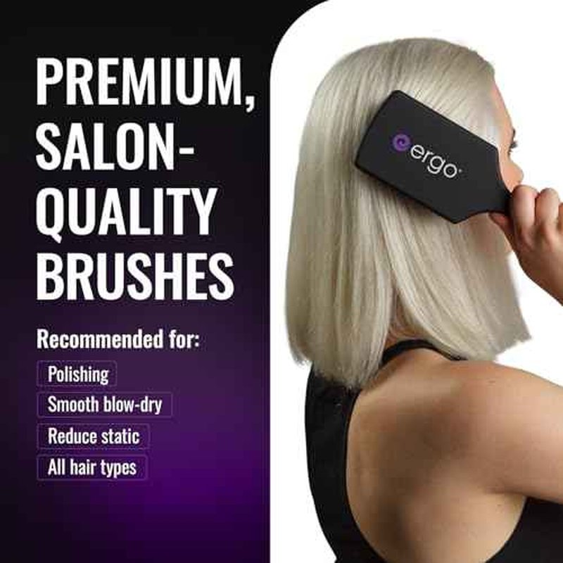 ERGO Ionic Paddle Hair Brush ? Large Polishing Brush for Long-Lasting Shine, Detangling Brush for Wet & Dry Hair Care, Hair Styling Tool for Blow Drying (ER1000)
