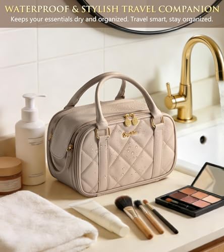 Travel Makeup Bag Large Capacity Quilted Cosmetic Organizer - Blue