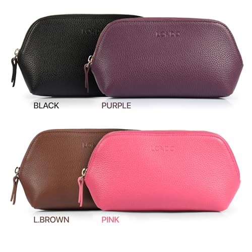 Leather Makeup Bag for Women - Travel Cosmetic Pouch, Clutch, Black