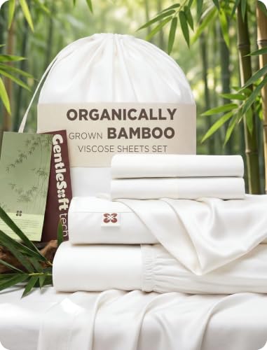 Bedsure Queen Bamboo Viscose Sheet Set 4PCS White - Cool, Soft, Deep Pocket