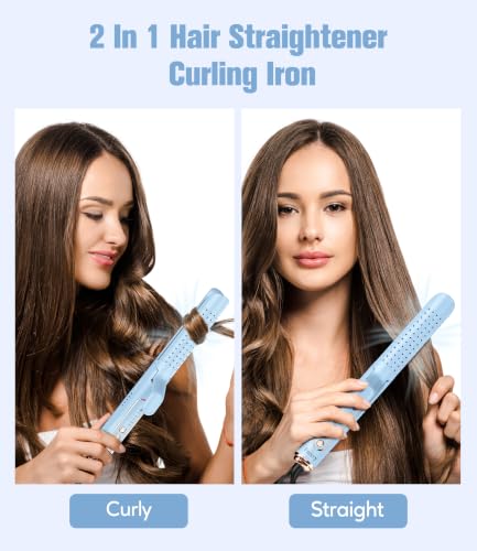 Farery Soft-Air Curling Iron Set Blue - 2-in-1 Hair Straightener & Curler with Upgraded Long Barrel