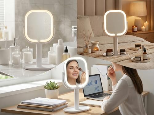 SANYCASA 16" White Lighted Makeup Mirror with 1X/10X Magnification & Adjustable Brightness