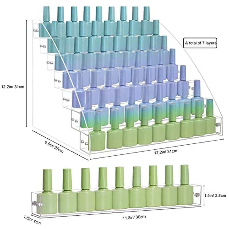 2 Packs 7 Tiers Nail Polish Holder Organizer, Multi-Level Acrylic Nail Polish Display Cases Rack, Clear Essential Oil Storage Display Stand - Hold up to 70 Bottles (2 Packs A)
