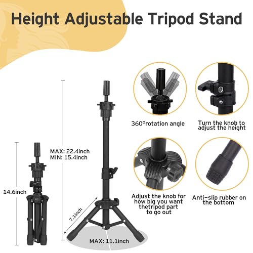 Black Adjustable Wig Stand Set for Styling & Display - 22.4 Inch