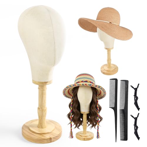 Beauty Star 19.69-Inch Tall Wig Stand with Detachable Wooden Base for Wigs & Hair Styling