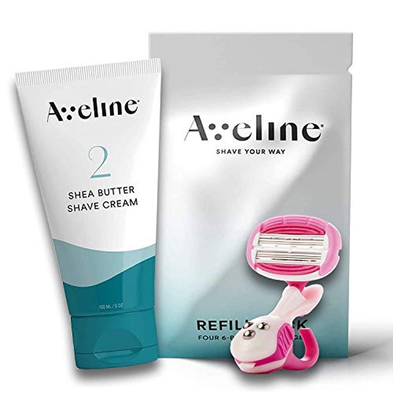 Aveline Smooth Women's Razor with 6-Blade Cartridge, Smooth Razor Blade Refill 6-Blade Cartridges (4 Refills), & Shea Butter Shaving Cream