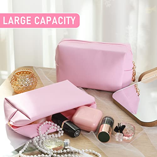Gerrii 6 Pcs Preppy Patch Makeup Bag PU Leather Cosmetic Pouch Waterproof Cosmetic Pouch with Zipper Portable Travel Toiletry Organizer Bag Makeup Case Gift for Women Friends(Pink)