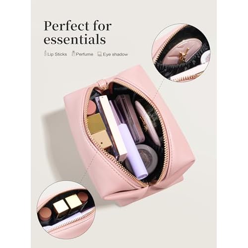 Rownyeon Makeup Bag Cosmetic Travel Toiletry Pouch Bow-knot Cute Handbag Leather Purse for Women Girls,Pink