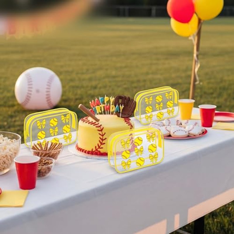 18 Pcs Softball Clear Makeup Bags 7 x 4.7 x 2.4 Inch Goodie Gift Bags Waterproof PVC Cosmetic Pouch with Zipper Portable Travel Pouch Organizer for Team Gift & Sport Party Favor