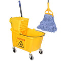 HiBaBy Commercial Mop Bucket & Blue Microfiber Mop Set with Yellow 35-Quart On Wheels