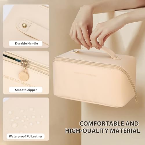 Makeup bag, Large capacity travel toiletry bag, Waterproof Portable Cosmetic Bag, travel makeup bag, With Nail Art Kit Set, Best Choice for Makeup Experts. (off white style)