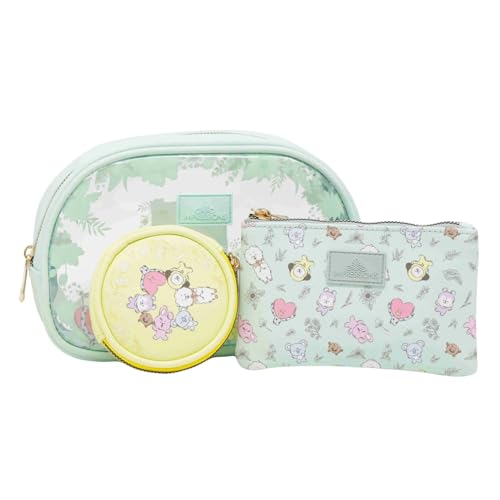 Impressions Vanity BT21 3-PC. Makeup Bag Set with Large, Medium, and Small Pouches, Makeup Organization with Inner Slip Pocket, Clear PVC Material, Travel Cosmetic Bag for Women's Daily Essentials