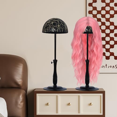 WiZiWi Black Adjustable Wig Stand Holder 12.6-18.5 Inch Dome Design