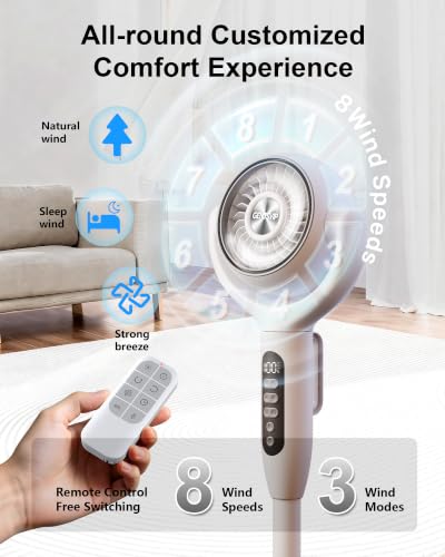 Off-White Cordless Pedestal Fan for Bedroom - Oscillating, 3-in-1 Adjustable Fan