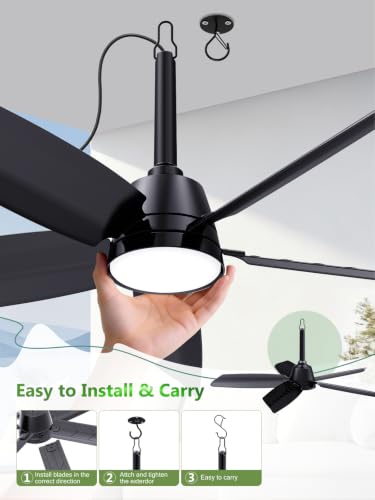 Outdoor Ceiling Fan with Light & Remote - 36 Inch, Black, IP65 Waterproof