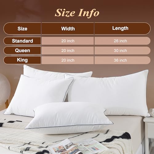 King Size Goose Feather Down Pillow Set - Ultra Comfort 2 Pack