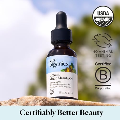 Sky Organics Organic Marula Oil for Face 100% Pure & Cold-Pressed USDA Certified Organic to Replenish, Balance & Boost Glow, 1 fl. Oz