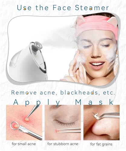 Kingsmile 3-in-1 Face Steamer with Stainless Steel Skin Kit & Aromatherapy - Compact Nano Steamer for Facial and Home SPA