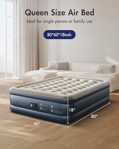 Black-Gray Queen Air Mattress with Built-In Pump, 18-Inch High, 750lb Support