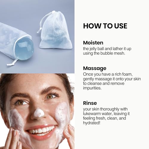 Naisture Be Bare Jelly Ball Cleanser, Daily Face Wash Korean Skin Care Cleanser Ball for Dry Skin with Squalane & Hyaluronic Acid for Skin Hydration and Moisturizing - Fresh Aqua (1.41oz)