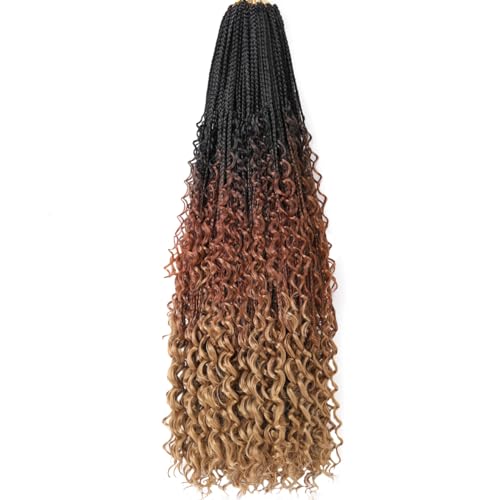 30 Inch Boho Box Braids Hair Set - 8 Packs Synthetic Crochet Hair for Women - Curly Ends, Pre-Looped, Natural Black