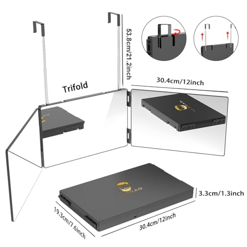 360 Mirror for Haircuts for Men for Women for Braiding Hair Trifold 3 Way Mirror to See Back of Head Barber Haircut Tool Three Way for Hair Cutting Self Cut