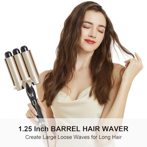 AIMERVO 1.25 Inch Hair Waver for Loose Waves, 3 Barrel Curling Iron, Adjustable Heat, Ceramic Styling Tool
