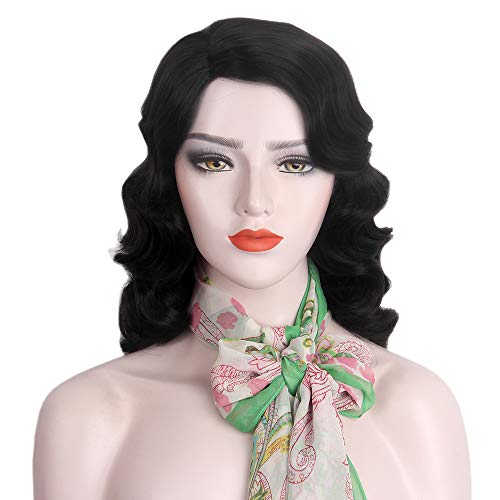 Finger Wave Wig 1920s Retro Long Curly Synthetic Hair for Women - Jet Black