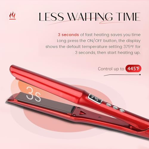 2-in-1 Hair Straightener and Curler - Titanium & Ceramic, Red - Fast Heat-up & Adjustable Temperature