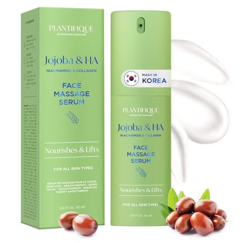 PLANTIFIQUE Korean Jojoba Oil & Hyaluronic Acid Face Massage Serum ? Hydrating Anti-Aging Collagen & Niacinamide Formula ? Perfect for Gua Sha Facial Massage ? Gift for Men & Women