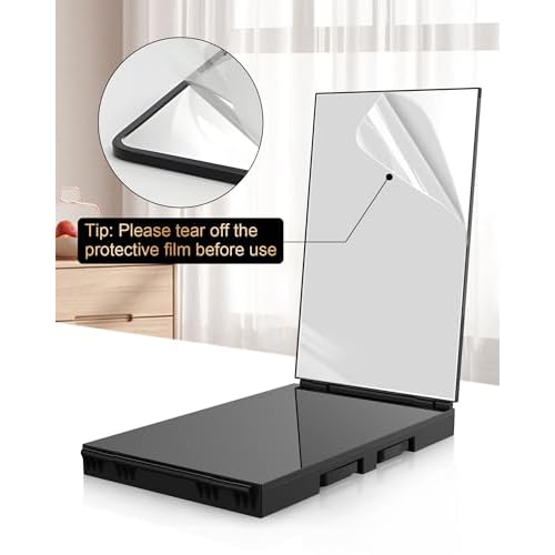 JUSRON 360 Viewing Angle Self Hair Cutting Mirror, Clear Anti-Fog HD Glass, USB Rechargeable, Easy to Use, Height Adjustable, Portable, Good Choice for Gifts