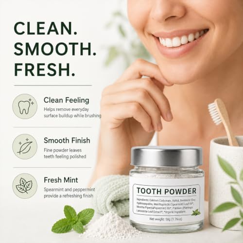 Hydroxyapatite Tooth Powder with Collagen & Mint - Remineralizing Fluoride-Free Oral Care, 1.76 OZ