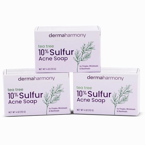 Sulfur Acne Bar Soap - 10% Sulfur with Tea Tree Oil - Pack of 3, 4 oz Bars