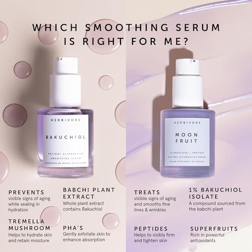 HERBIVORE Bakuchiol Retinol Alternative Face Serum | Smooths Skin, Improves Texture & Elasticity, Reduces Fine Lines & Wrinkles | Plant-based, Vegan, Cruelty-free, 30mL / 1 oz