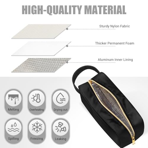 Kacctyen Insulated Makeup Bag for Car Women Cosmetics Bag Heat-resistant Travel Makeup Organizer Waterproof Skincare Case from Melting Freezing Winter Valentines Gift for Women(Medium,Portable,Black)