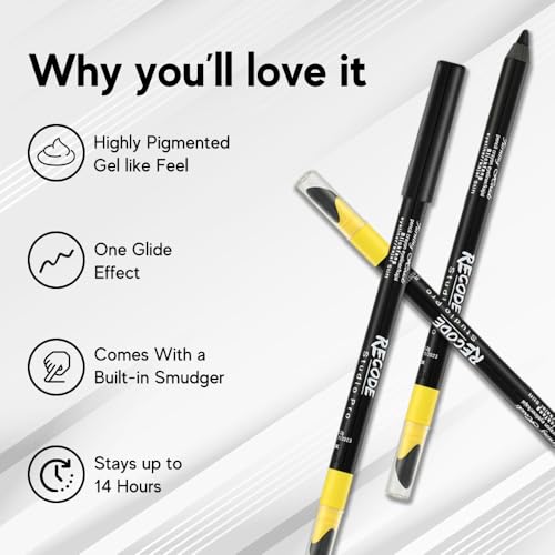 Waterproof Gel Eyeliner Pencil with Smudger - Long-lasting Black 1.2g