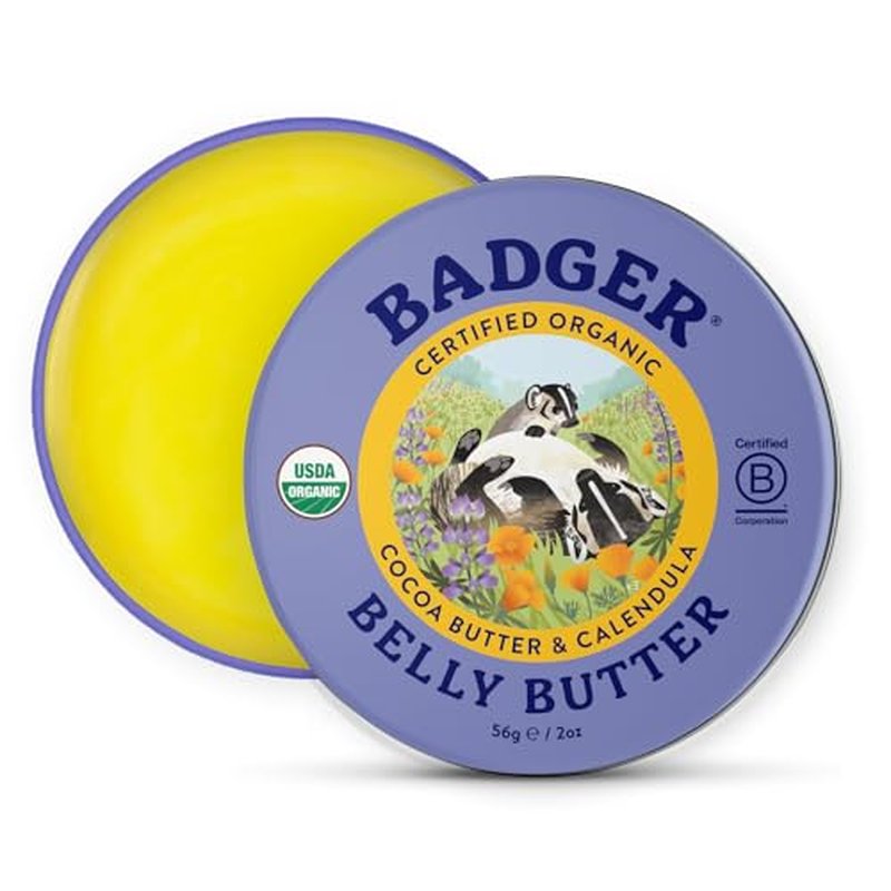 Badger Pregnant Belly Oil and Belly Butter, Rose & Vanilla, Certified Organic, Gentle & Soothing for Stretched Skin During & After Pregnancy