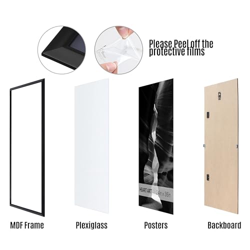 HEART ART 24x36 Poster Frames Set of 4 - Black Without Mat, Wall Art Display