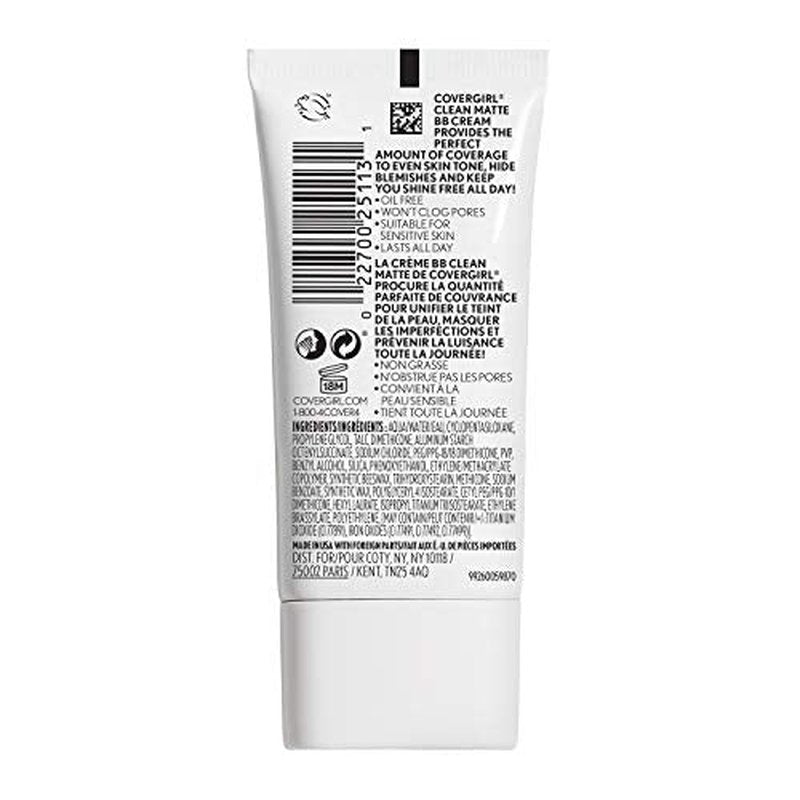 COVERGIRL Clean Matte BB Cream For Oily Skin, Fair 510, (Packaging May Vary) Water-Based Oil-Free Matte Finish BB Cream, 1 Fl Oz (1 Count) (Pack of 2)