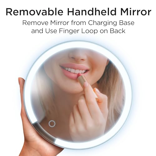 iHome Makeup Mirror with Lights and Bluetooth Speaker, Travel Mirror is Portable and Rechargeable ? White (iCVBT9W.EXv24)